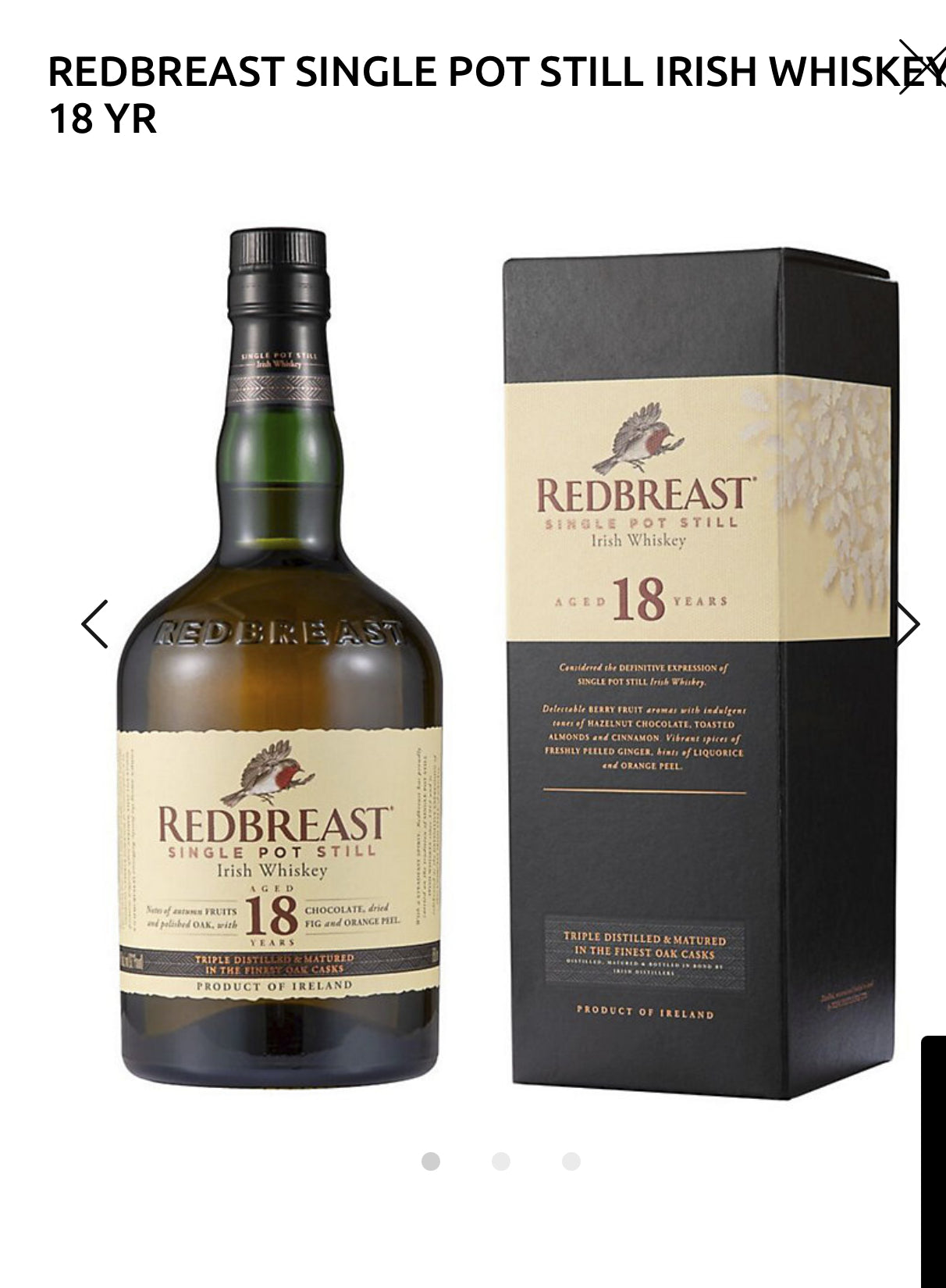 Redbreast Single Pot Still Irish Whiskey 18 Yr 92