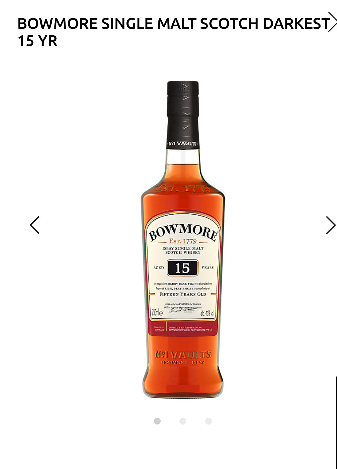 Bowmore Single Malt Scotch Darkest 15 Yr 86