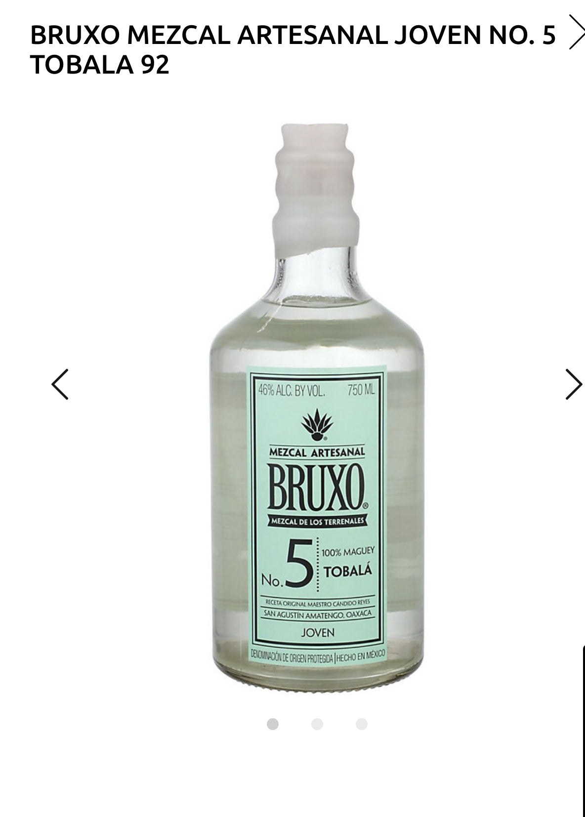 Bruxo Mezcal Artesanal Joven No. 5 Tobala 92