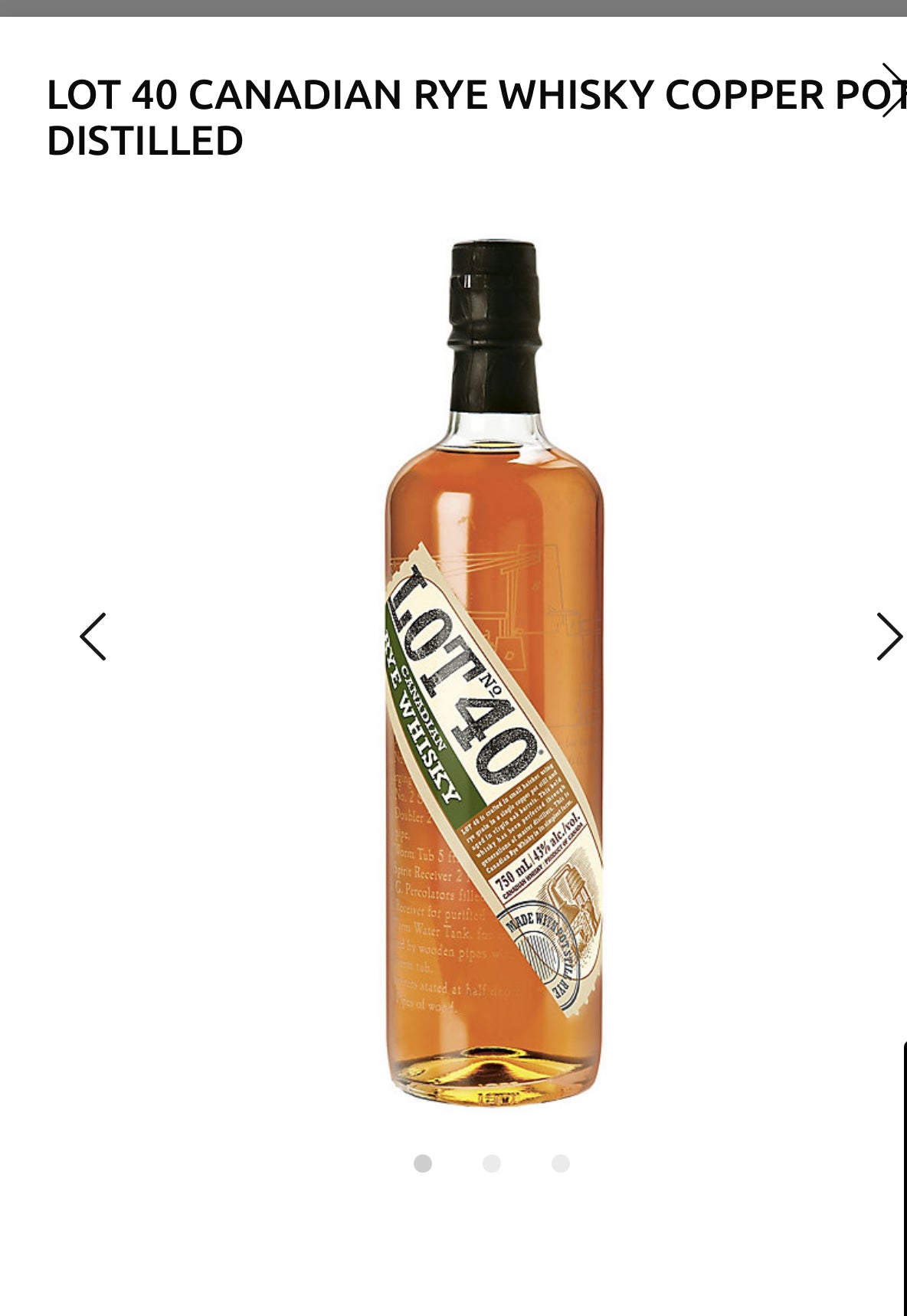 Lot 40 Canadian Rye Whisky Copper Pot Distilled 86