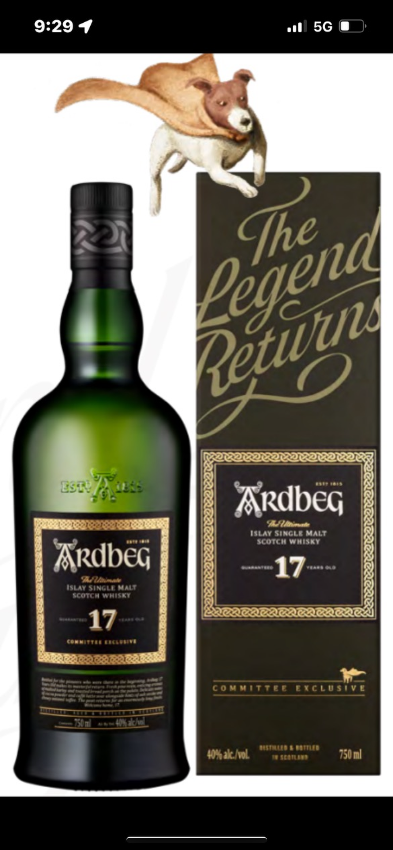 Ardbeg Scotch whiskey, 17 years old