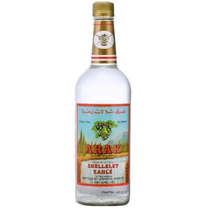 Bottle of Arak with a colorful label on a white background