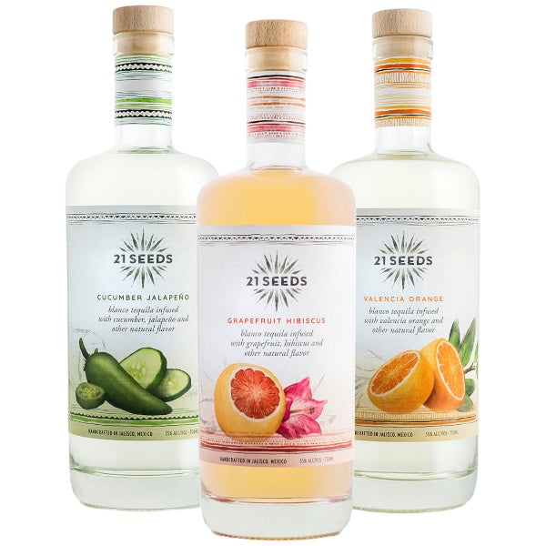 21 Seeds Cucumber Jalapeno, Grapefruit Hibiscus and Valencia Orange Tequila Bundle